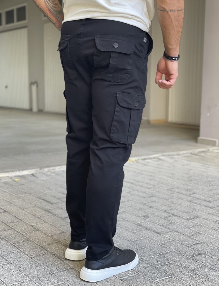 Ανδρικό cargo μαύρο παντελόνι υφασμάτινο ίσιο BC37912 φωτογραφία